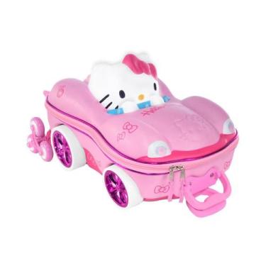 Imagem de Mochila Escolar Hello Kitty Carro Rosa 3D Mala 6 Rodinhas
