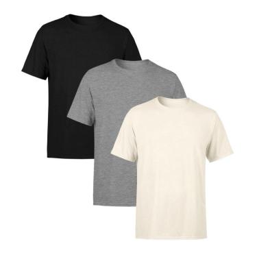 Imagem de Kit 3 Camisetas Masculina Lisa Premium 100% Algodão-Masculino
