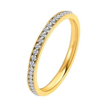 Imagem de Anel De Casamento Em Aço Inoxidável Com Zircônia Cúbica De 2mm, Dourad