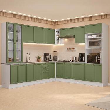 Imagem de Armário de Cozinha Completa de Canto 549 cm Branco/Verde Vik Madesa 01