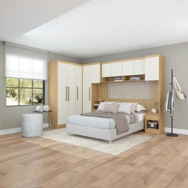 Imagem de Guarda Roupa Casal Modulado com Painel Cabeceira Selene 7 Peças Carval