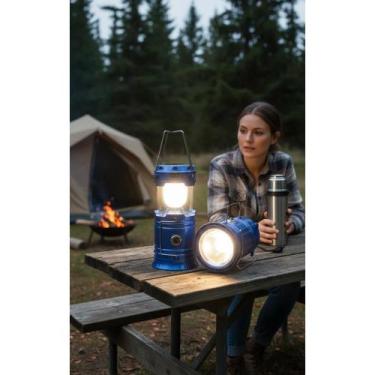 Imagem de 2x Lampião Solar LED Retro Azul 127/220V: Iluminação Aconche - Congrat