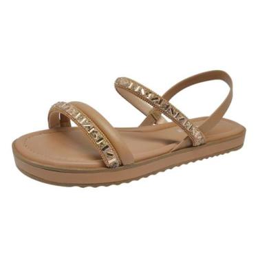 Imagem de Sandália Feminina Flatform Pedrarias Conforto Moleca, Nude, Light peac