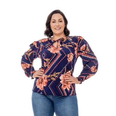 Imagem de Blusa Feminina Plus Size de Manga Longa com Franzido Delicado nos Ombr