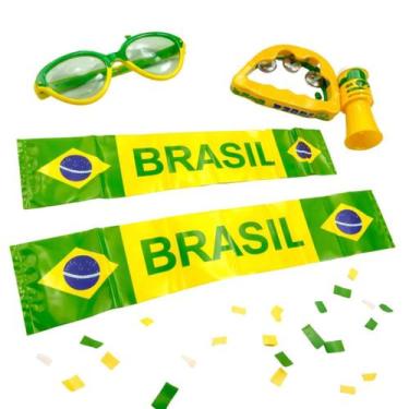 Imagem de Kit Festa Torcida Brasil Copa 2026 Completo Pandeiro Bastão Inflável Ó