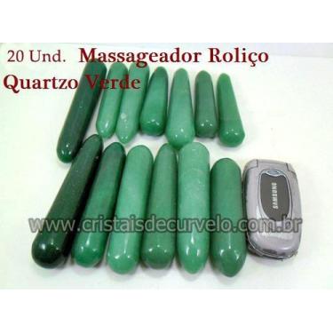 Imagem de 20 Massageadores Roliços de Quartzo Verde Natural - 8 a 12cm - Pacote 