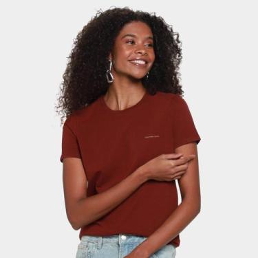 Imagem de Camiseta Calvin Klein Micrologo Feminina, Bordô, G