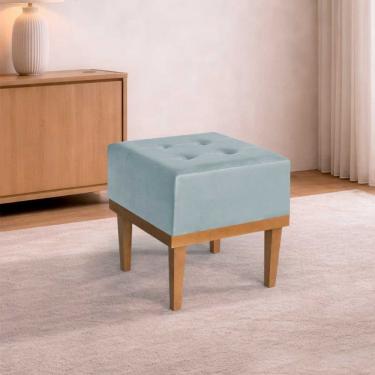 Imagem de Puff Quadrado MM-33 Banqueta Decorativa Assento Espuma Revestimento Veludo Cinza Estofados Martins