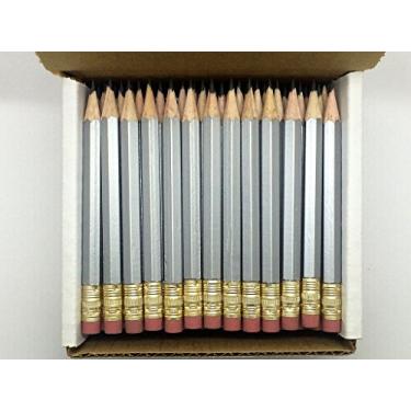 Imagem de Meia lápis com borracha – golfe, sala de aula, estanho, curto, mini, não tóxico, hexagonal, apontado, 2 lápis, cor – prata, caixa com 72 lápis de bolso para golfe; TM