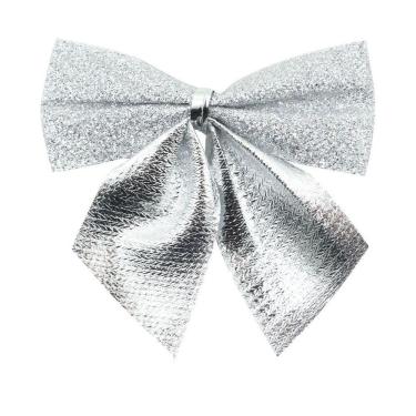 Imagem de Enfeite Árvore Natal Laço Lacinho Prata Brilhante 6 Peças 8cm