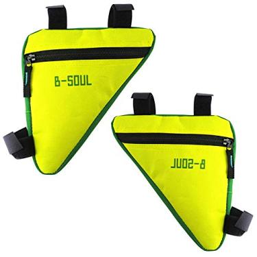 Imagem de AKT Pacote com 2 bolsas triangulares de bicicleta à prova d'água para bicicleta bolsa de moldura frontal bolsa de ciclismo tubo de garrafa de água, amarelo