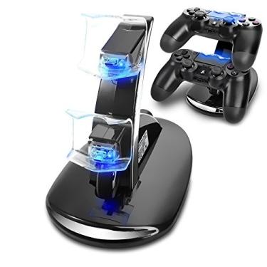 Imagem de Carregador para controle de PS4, estação de carregamento Megadream Playstation 4 para Sony PS4 / PS4 Pro/PS4 Slim DualShock 4, suporte estação de carregamento rápido USB duplo com luz indicadora LED