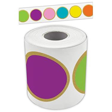 Imagem de Teacher Created Resources Confetes coloridos círculos retos com borda enrolada – 15 metros – Decore quadros de avisos, paredes, mesas, janelas, portas, armários, escolas, salas de aula, escola e escritórios