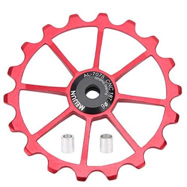 Imagem de VGEBY Polia de câmbio de bicicleta, rolo guia 18T para bicicleta rodas de rolamento de cerâmica de liga de alumínio para mountain bikes, bicicletas, bicicletas de estrada, bicicletas dobráveis (vermelho)