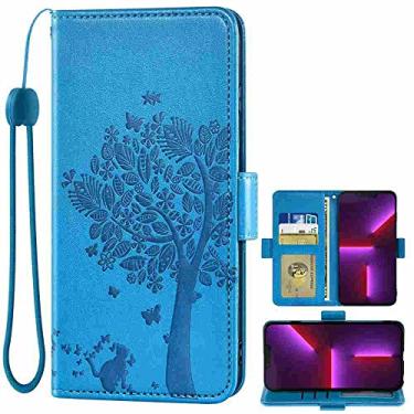 Imagem de DIIGON Capa de telefone carteira Folio capa para BlackBerry KEY2, capa de couro PU premium slim fit para BlackBerry KEY2, 1 slot para moldura de foto, confortável, azul