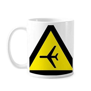 Imagem de Símbolo de aviso amarelo preto plano caneca triângulo cerâmica xícara de café porcelana louça