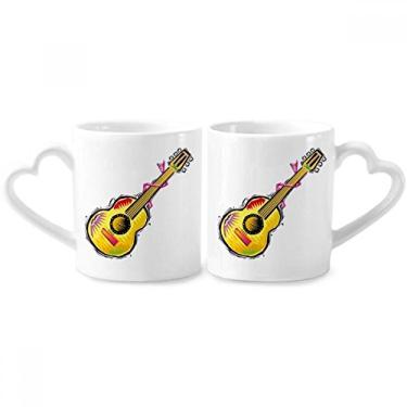 Imagem de Conjunto de canecas de porcelana para casal, instrumento guitarra, elementos mexicônicos, ilustração de elemento de cerâmica para amantes de coração