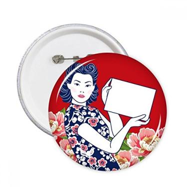 Imagem de Cultura chinesa vermelha mulher alfinetes redondos crachá botão emblema acessório decoração 5 peças