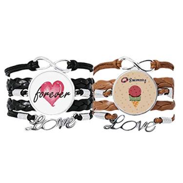 Imagem de DIYthinker Bóia de Natação de Verão Pulseira de Sorvete Doce Alça de Mão Corda de Couro Forever Love Pulseira Conjunto Duplo, Não se candidatar