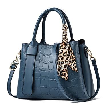 Imagem de Bolsa feminina fashion bolsa alça superior bolsa grande de couro de crocodilo bolsa transversal casual bolsa de ombro, Azul