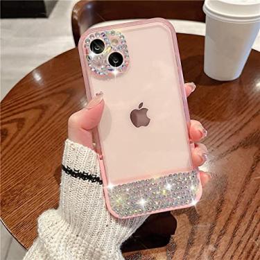 Imagem de Glitter Diamond Crystal Stand Clear Soft Case capas para iPhone 14 13 12 Pro Max 11 XS XR 7 8, Rosa, Para iPhone XS