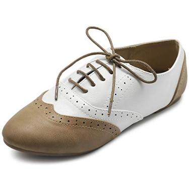 Imagem de Ollio sapato feminino clássico com cadarço salto baixo Oxford, Taupe-white, 8.5