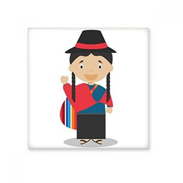 Imagem de Azulejo de cerâmica brilhante com desenho do Equador Arte Déco Presente Vermelho Azul Ecuador Pedra adornada tijolo vitrificado