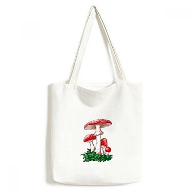 Imagem de Deliciosa bolsa de lona com ilustração de cogumelo venenoso vermelho bolsa de compras casual bolsa de mão