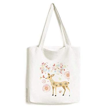 Imagem de Flower Love Bird Deer Art Deco Gift Fashion Tote Bolsa de compras casual Bolsa de compras