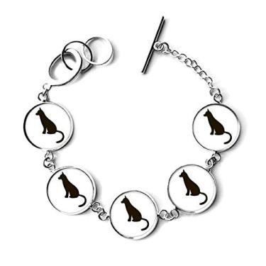 Imagem de DIYthinker Bracelete de gato preto bonito com pingente de corrente de animal