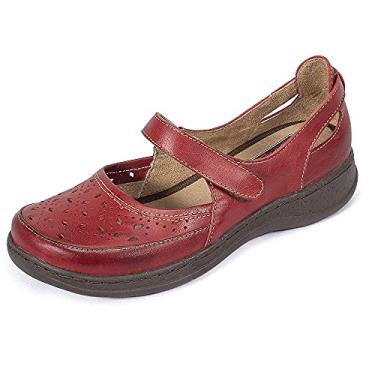 Imagem de Sapato Sapatilha Boneca Conforto em Couro Estilo Retrô Serella 7087 (39, Vermelho)