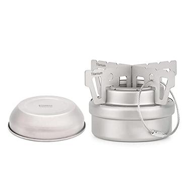 Imagem de Mini fogão de acampamento com álcool de titânio, fogão de acampamento portátil + conjunto de prateleira queimadores para uso ao ar livre com tampa para acampamento, caminhada, churrasco, cozinha, piquenique
