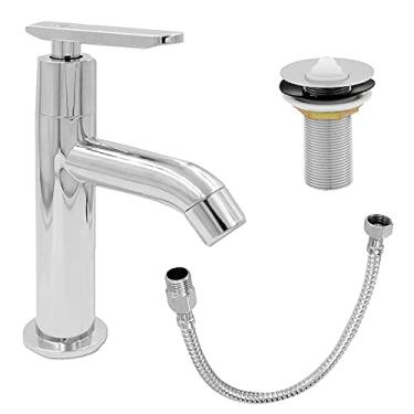 Imagem de Kit banheiro torneira pia abs + valvula pia 7/8 metal + engate inox 40 cm