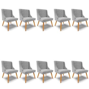 Imagem de Kit 10 Cadeiras Estofadas Para Sala De Jantar Pés Palito Lia Suede Cin