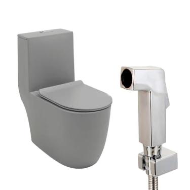 Imagem de Pingoo.casa, Kit Ducha Higiênica Jacuí e Vaso Sanitário Monobloco Amazonita - Cinza e Prata