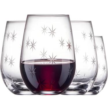 Imagem de SHOSHIN Conjunto de taças de vinho sem haste de 118 – 510 g de cristal sem chumbo cortado à mão com padrão de estrela requintado, pode ser lavado na lava-louças, perfeito para festas e casamentos
