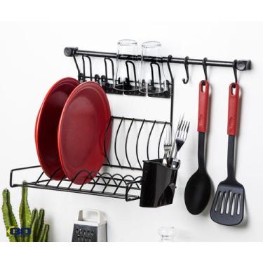 Imagem de Escorredor De Louça 10 Pratos Suspenso Parede Kit B Resistente Não Enf
