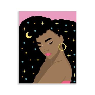 Imagem de Stupell Industries Design artístico de placa de parede de mulher com cabelo estrelado por Daniela Santiago, 28 x 35 cm