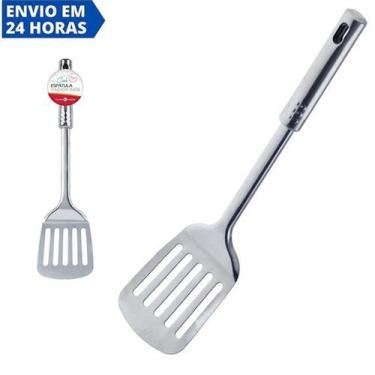 Imagem de Espátula Inox Vazada Chapeiro Fritura Fritura Grande 33CM