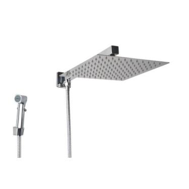 Imagem de Ducha Inox 25x25 cm com Chuveirinho de Mão em ABS com Trava - AMG Meta
