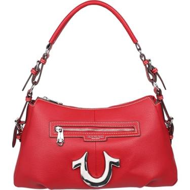 Imagem de True Religion Bolsa Satchel, Bolsa tiracolo feminina com alça ajustável, bolsa estruturada para o dia a dia, vermelha