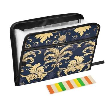 Imagem de Wassud Elegante padrão decorativo com 13 bolsos, organizador de arquivos sanfonados, pastas expansíveis com abas e adesivos, organizador de pastas de documentos de recibo de papel tamanho carta A4
