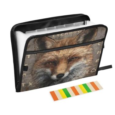 Imagem de CEBUGI Pasta expansível de 13 bolsos, impermeável, sanfonada, organizador de arquivos com etiquetas tamanho A4, organizador de documentos de papel para escola, escritório, raposa