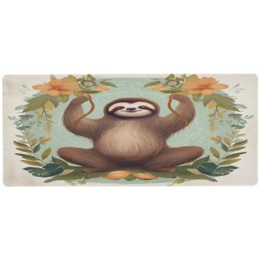 Imagem de Wassud Preguiça fofa (5) mouse pad para jogos com base de borracha antiderrapante, mouse pad longo para teclado de computador com borda costurada, impermeável grande almofada de mesa para escritório