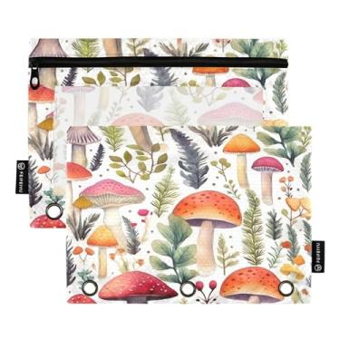 Imagem de Wassud Pacote com 2 pastas de fichário padrão aquarela de cogumelos com 3 furos, pasta organizadora de arquivos para casa, escritório