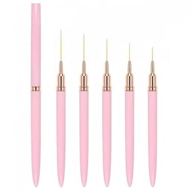 Imagem de Conjunto de 5 peças de pincéis de arte de unhas, pincéis de pintura para arte de unhas, ferramenta de desenho para linhas longas, detalhes finos (rosa)