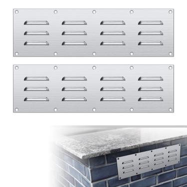 Imagem de Pacote com 2 painéis de ventilação de aço inoxidável para acessórios de churrasqueira, 15 x 4,5 polegadas (12 compartimentos), capa de ventilação de metal de grau 304 para fogueiras de alvenaria e