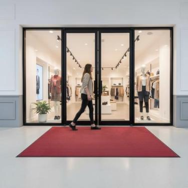 Imagem de Tapete Magico Secante Para Porta de Entrada Em Dias De Chuva 100x50 (Vermelho Listras, 100x50)