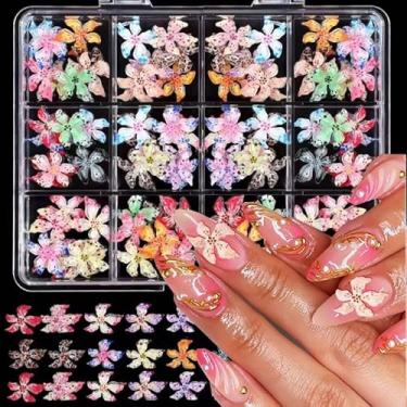 Imagem de 12 compartimentos caixa 3D flor resina arte arte unhas kits de decoração 96 peças misturado colorido realista floral manicure decoração fácil de aplicar acessórios de unhas falsas