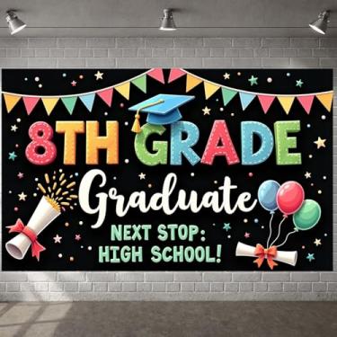 Imagem de Exibição de formatura do ensino médio, design de tesouras de transição escolar, faixa de formatura para festa de promoção da 8ª série